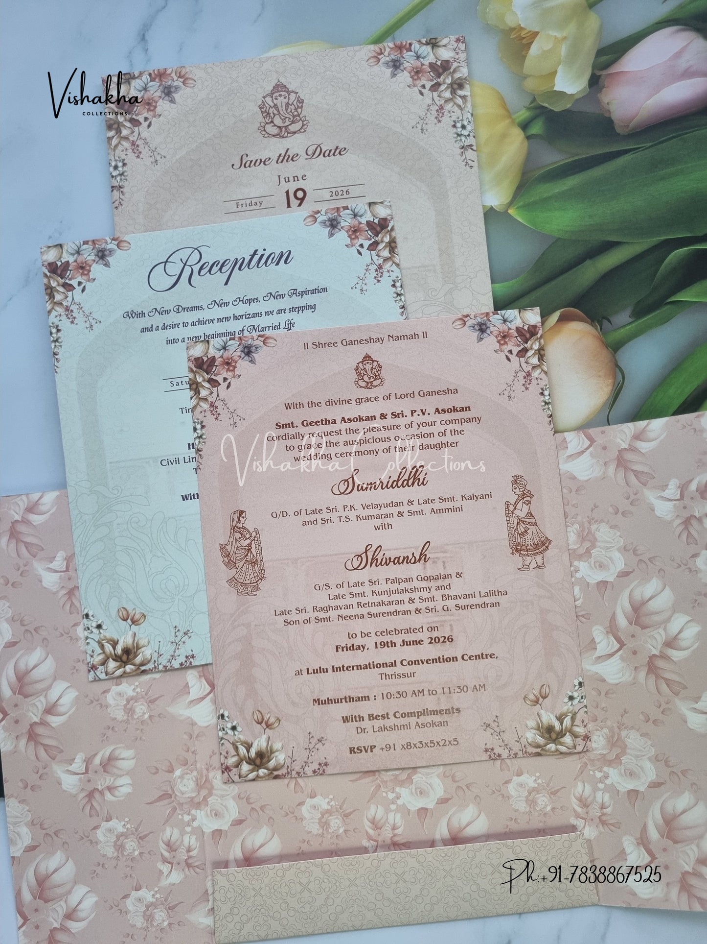 Flower Double Door Hindu Muslim Christian Sikh invitation Cards VN-696