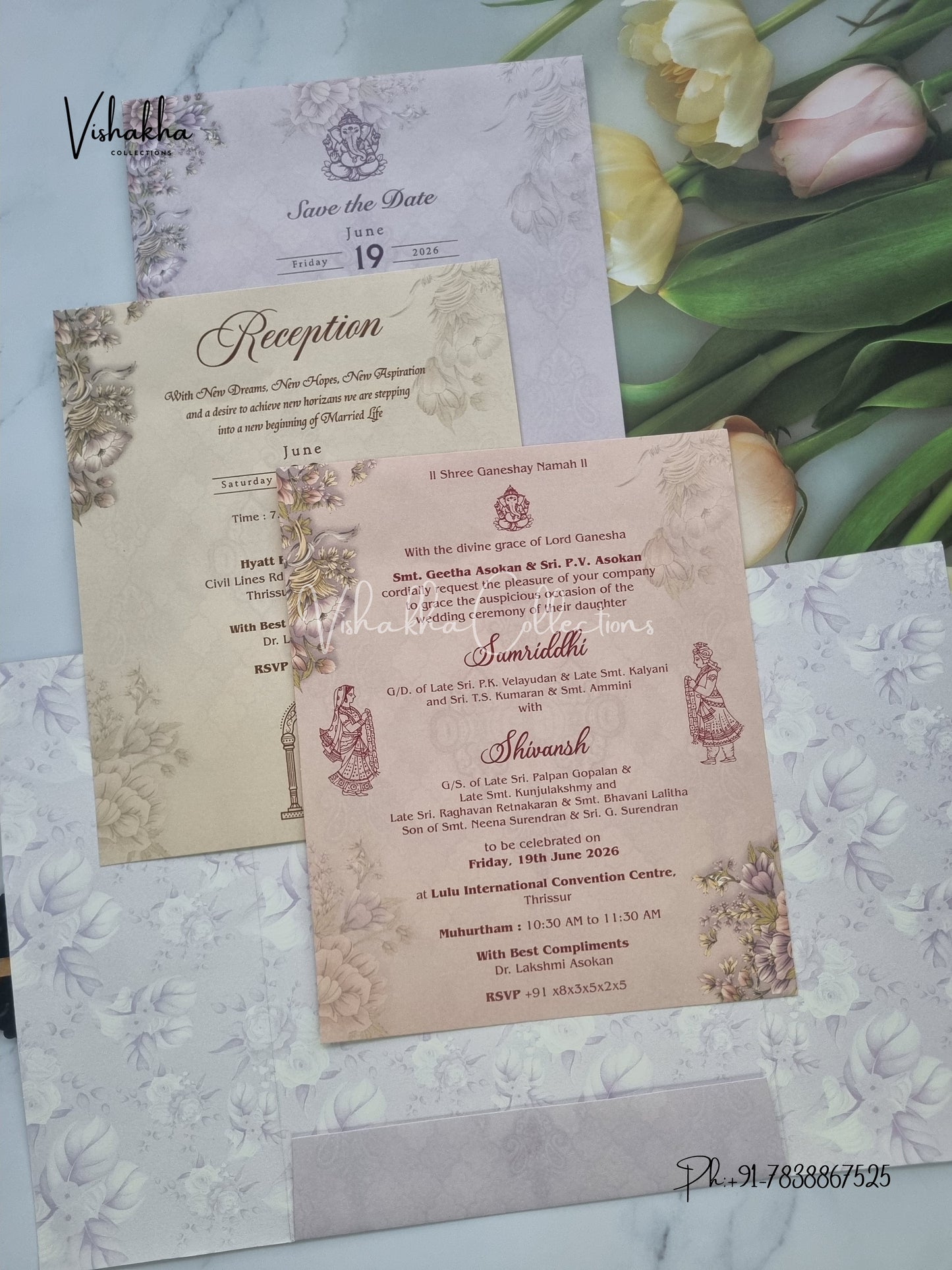 Flower Double Door Hindu Muslim Christian Sikh invitation Cards VN-697