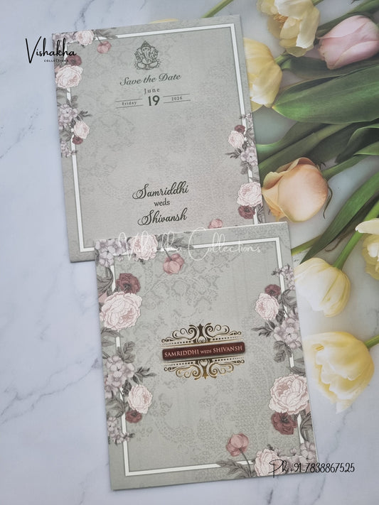 Flower Hindu Muslim Christian Sikh invitation Cards VN-698