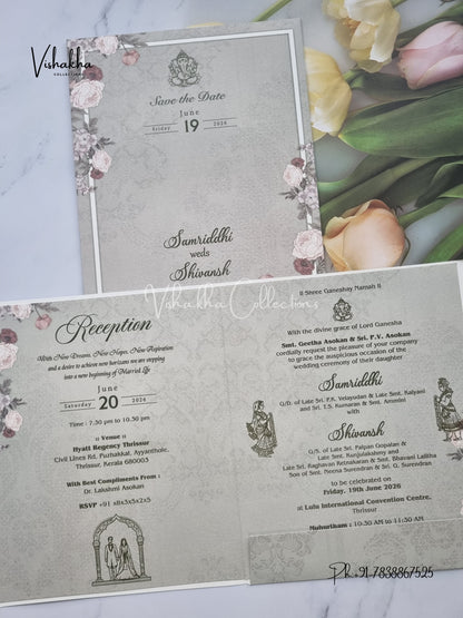 Flower Hindu Muslim Christian Sikh invitation Cards VN-698