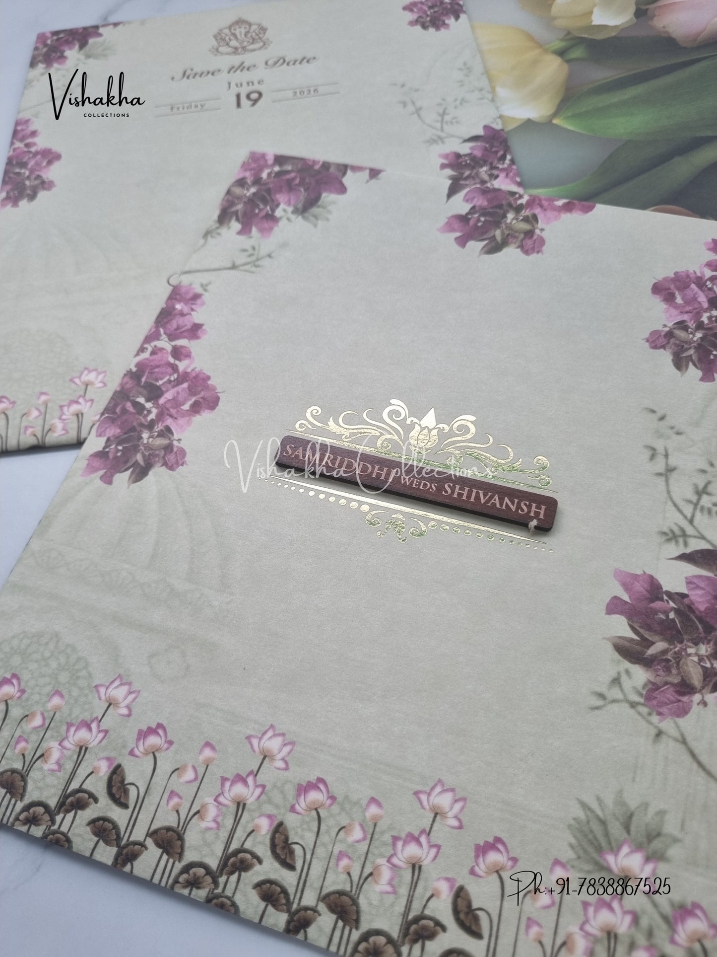 Flower Hindu Muslim Christian Sikh invitation Cards VN-700