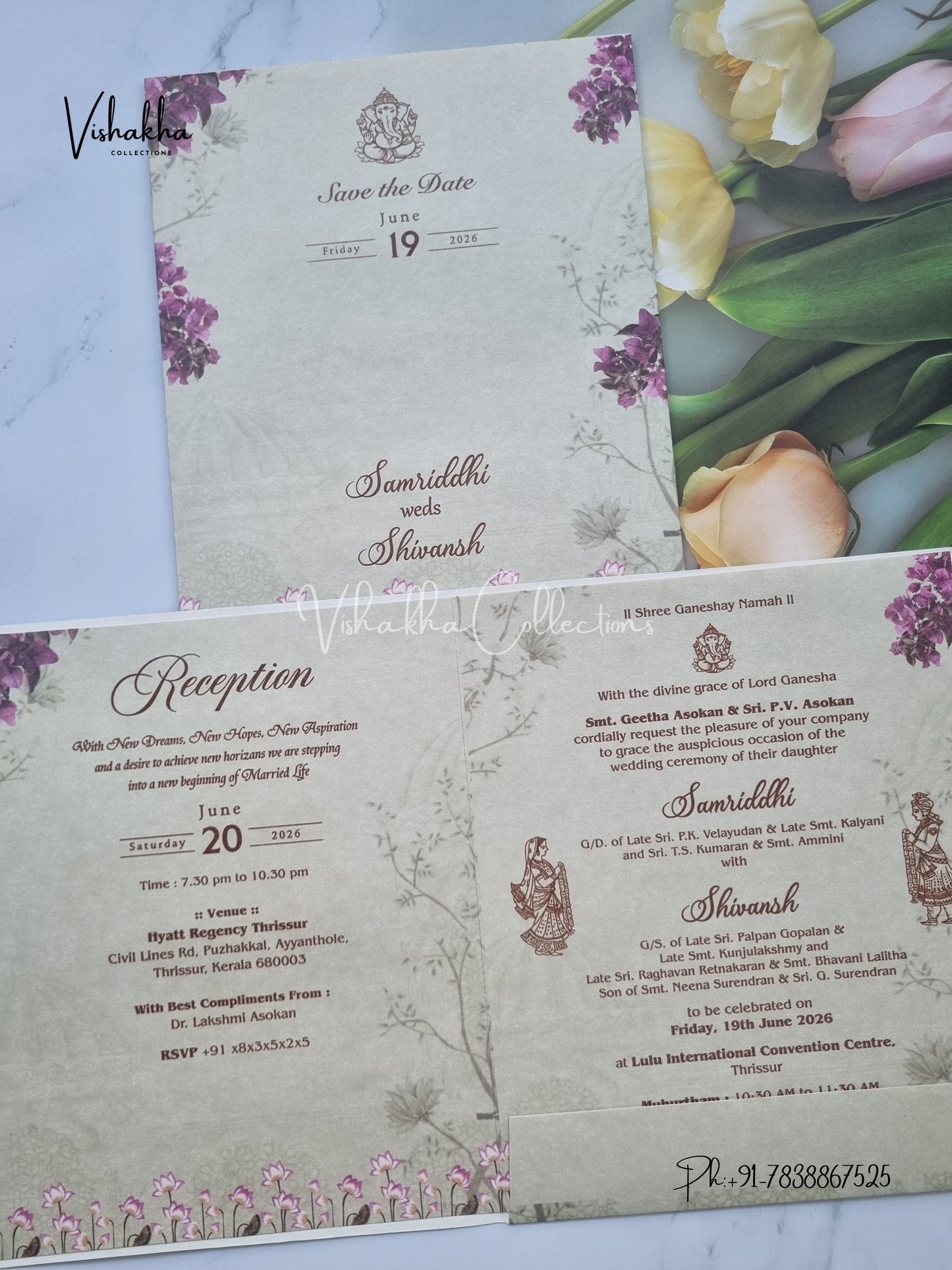 Flower Hindu Muslim Christian Sikh invitation Cards VN-700