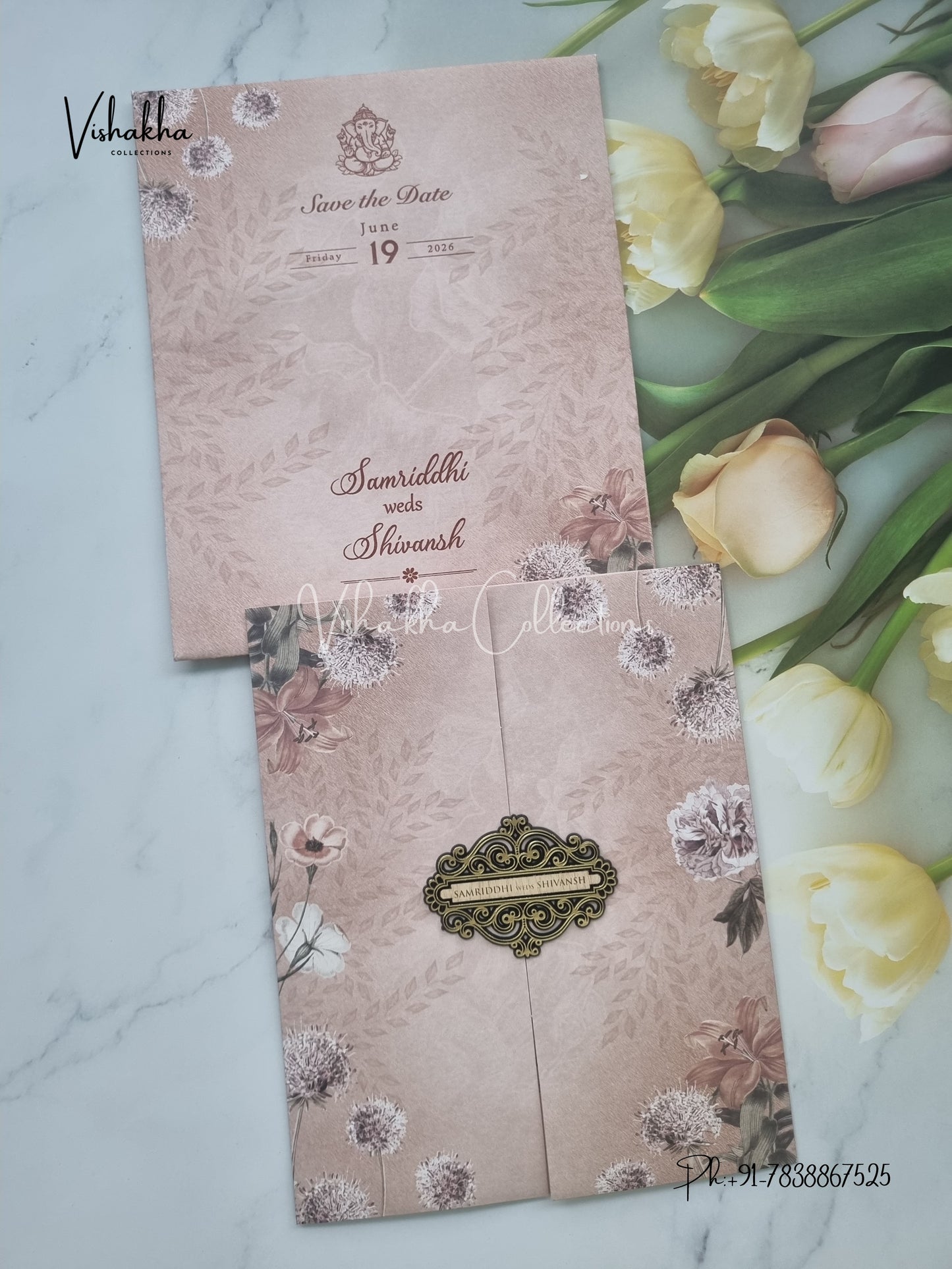 Flower Double Door Hindu Muslim Christian Sikh invitation Cards VN-701