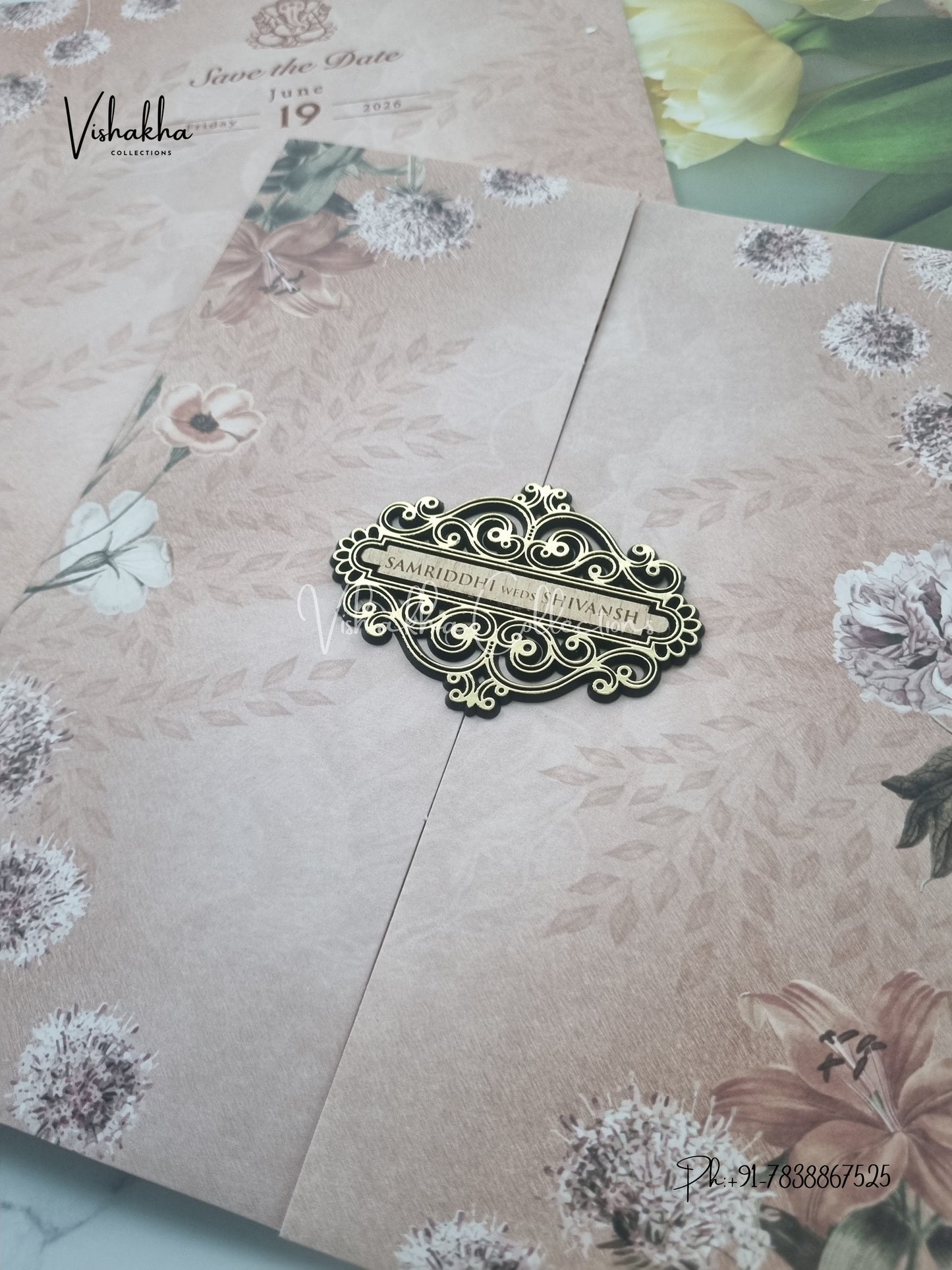 Flower Double Door Hindu Muslim Christian Sikh invitation Cards VN-701