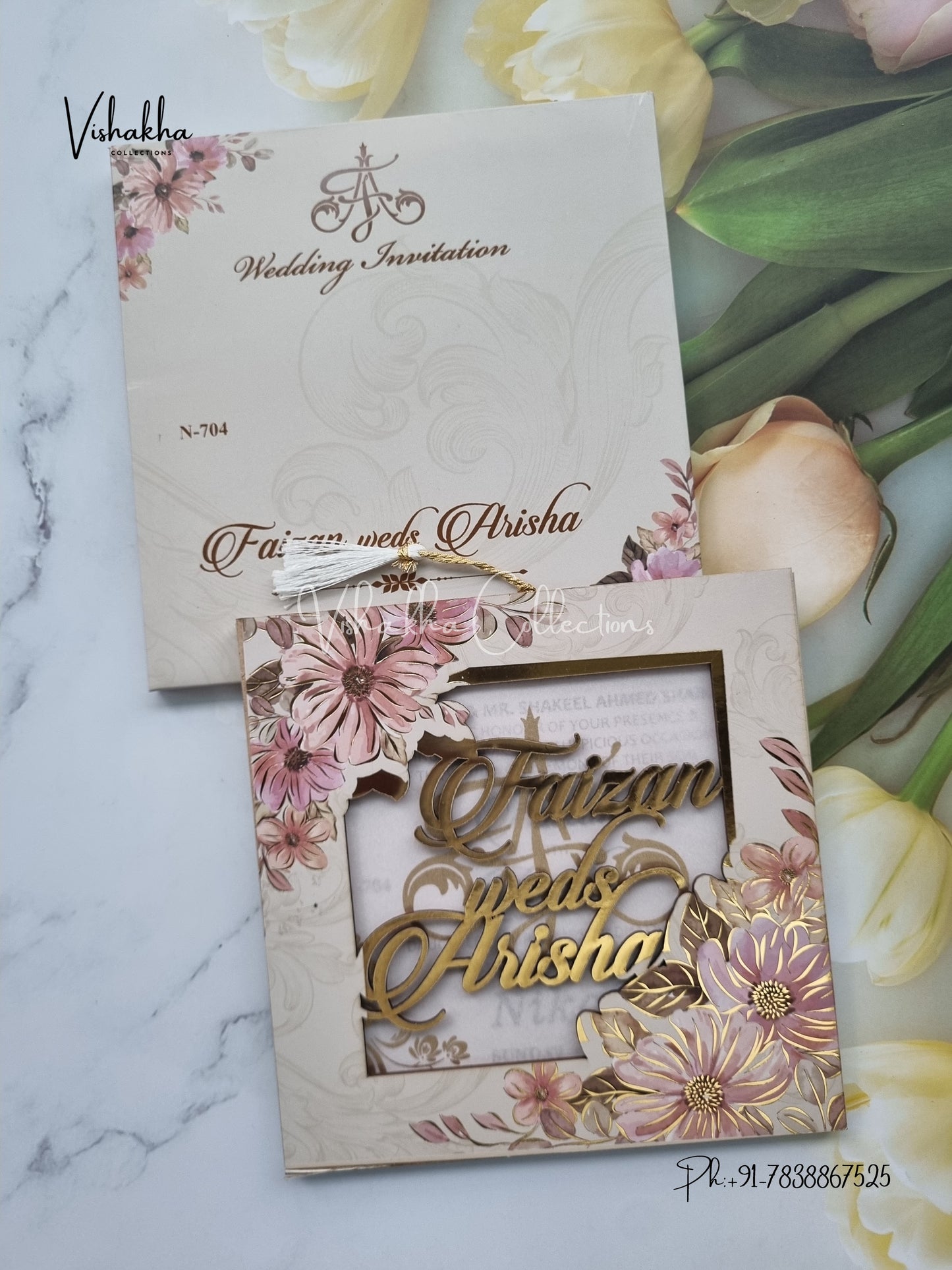 Flower Hindu Muslim Christian Sikh MDF Board Laser Cut Named MDF Laser Cut invitation Cards VN-704