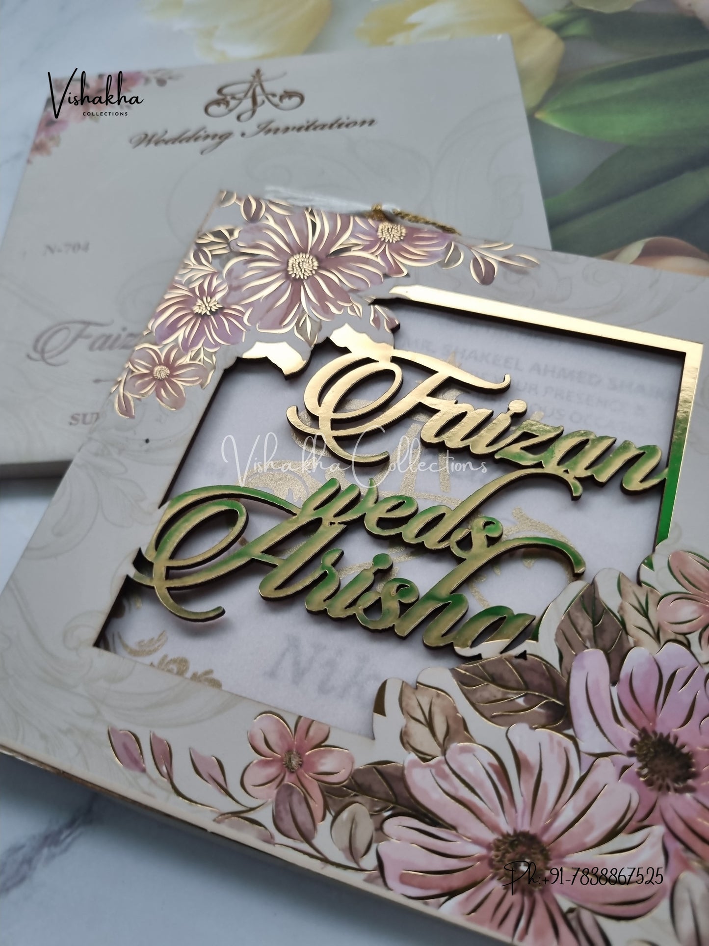 Flower Hindu Muslim Christian Sikh MDF Board Laser Cut Named MDF Laser Cut invitation Cards VN-704