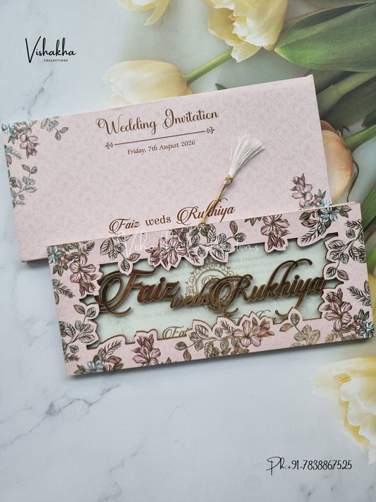 Flower Hindu Muslim Christian Sikh MDF Board Laser Cut Named MDF Laser Cut invitation Cards VN-714