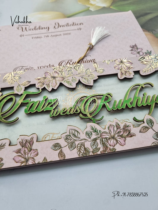 Flower Hindu Muslim Christian Sikh MDF Board Laser Cut Named MDF Laser Cut invitation Cards VN-714