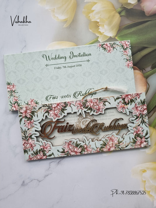 Flower Hindu Muslim Christian Sikh MDF Board Laser Cut Named MDF Laser Cut invitation Cards VN-715