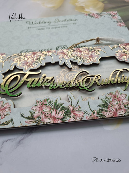 Flower Hindu Muslim Christian Sikh MDF Board Laser Cut Named MDF Laser Cut invitation Cards VN-715