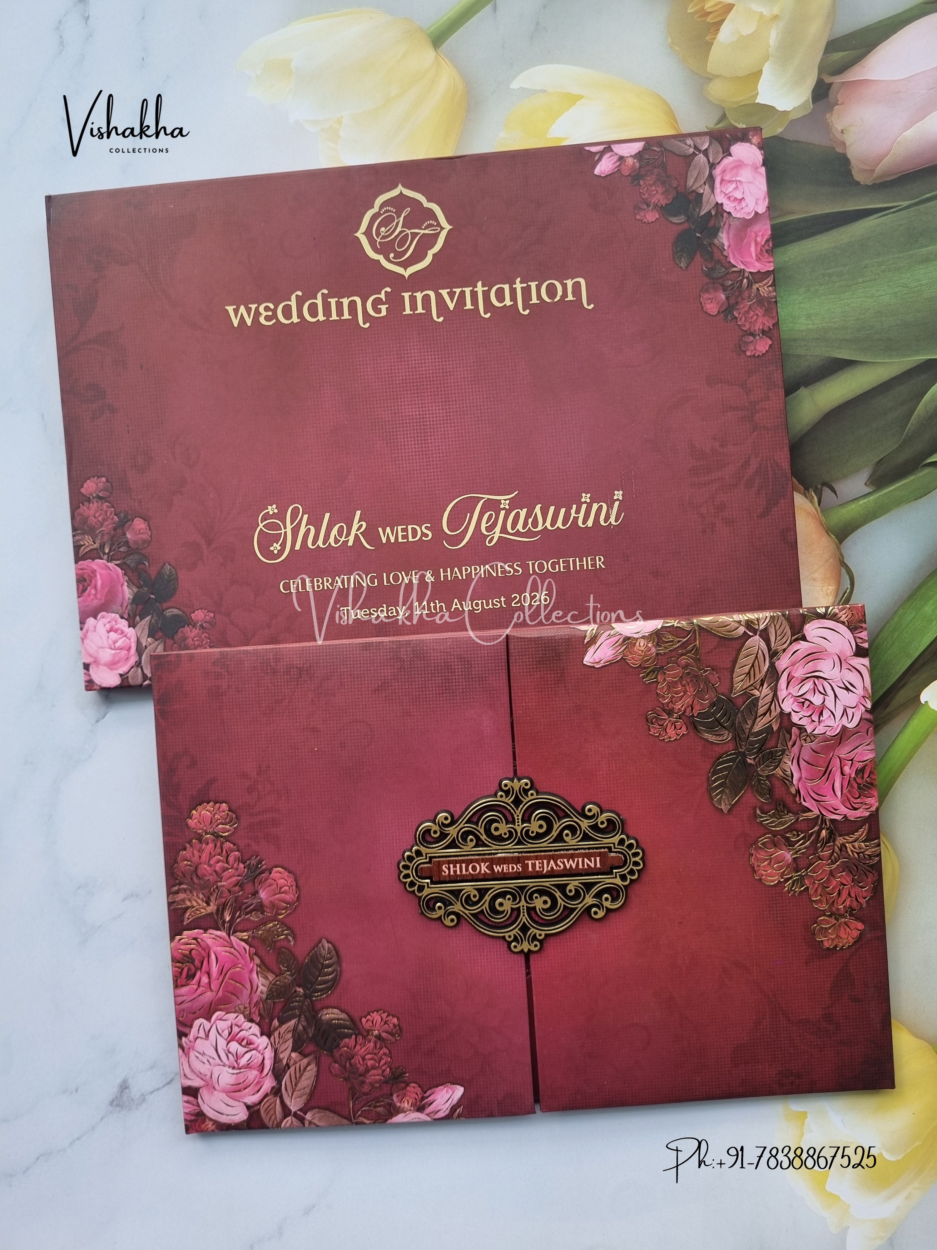 Double Door Hindu Muslim Christian Sikh Padded invitation Cards SN-173