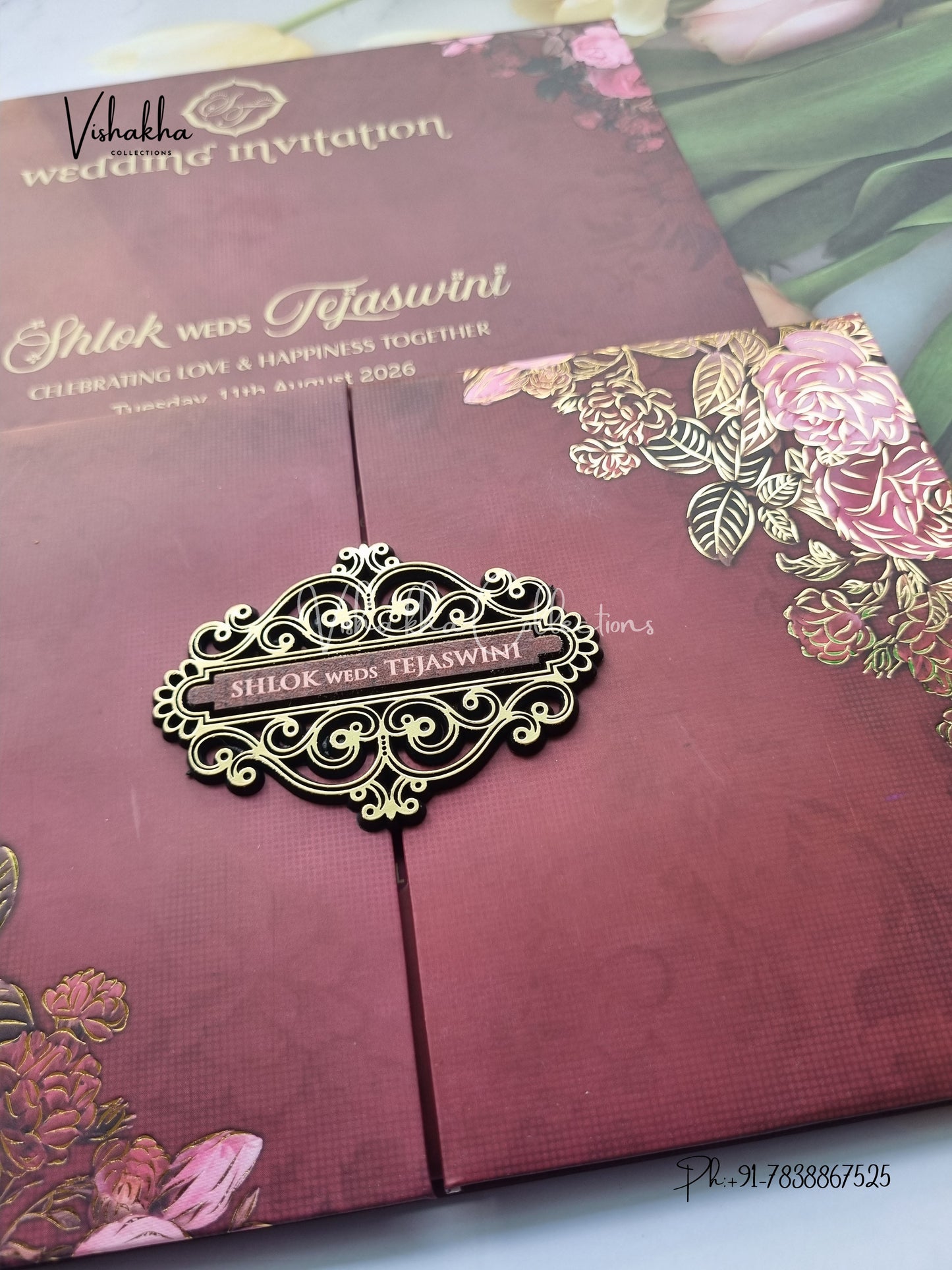 Flower Double Door Hindu Muslim Christian Sikh Padded invitation Cards VN-716