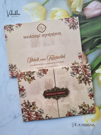 Flower Double Door Hindu Muslim Christian Sikh Padded invitation Cards VN-717