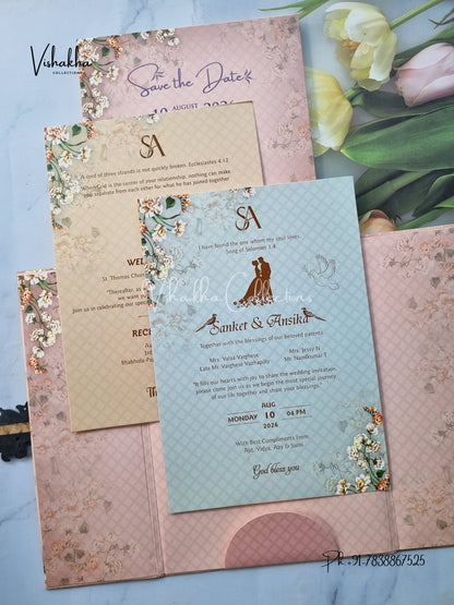 Flower Double Door Hindu Muslim Christian Sikh Padded invitation Cards VN-721