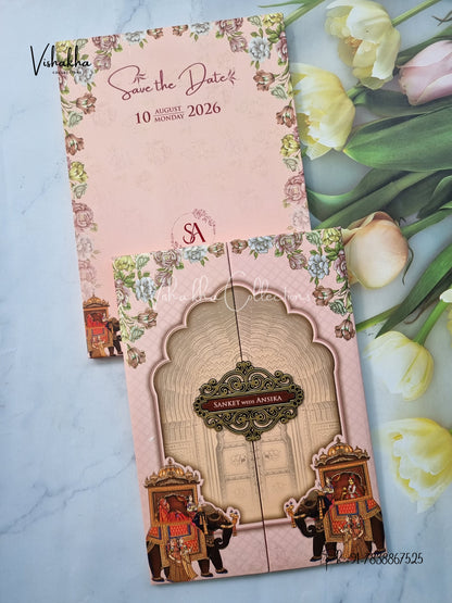 Hathi Hindu Sikh Padded invitation Cards VN-722