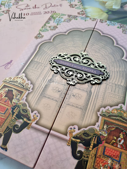 Hathi Hindu Sikh Padded invitation Cards VN-722