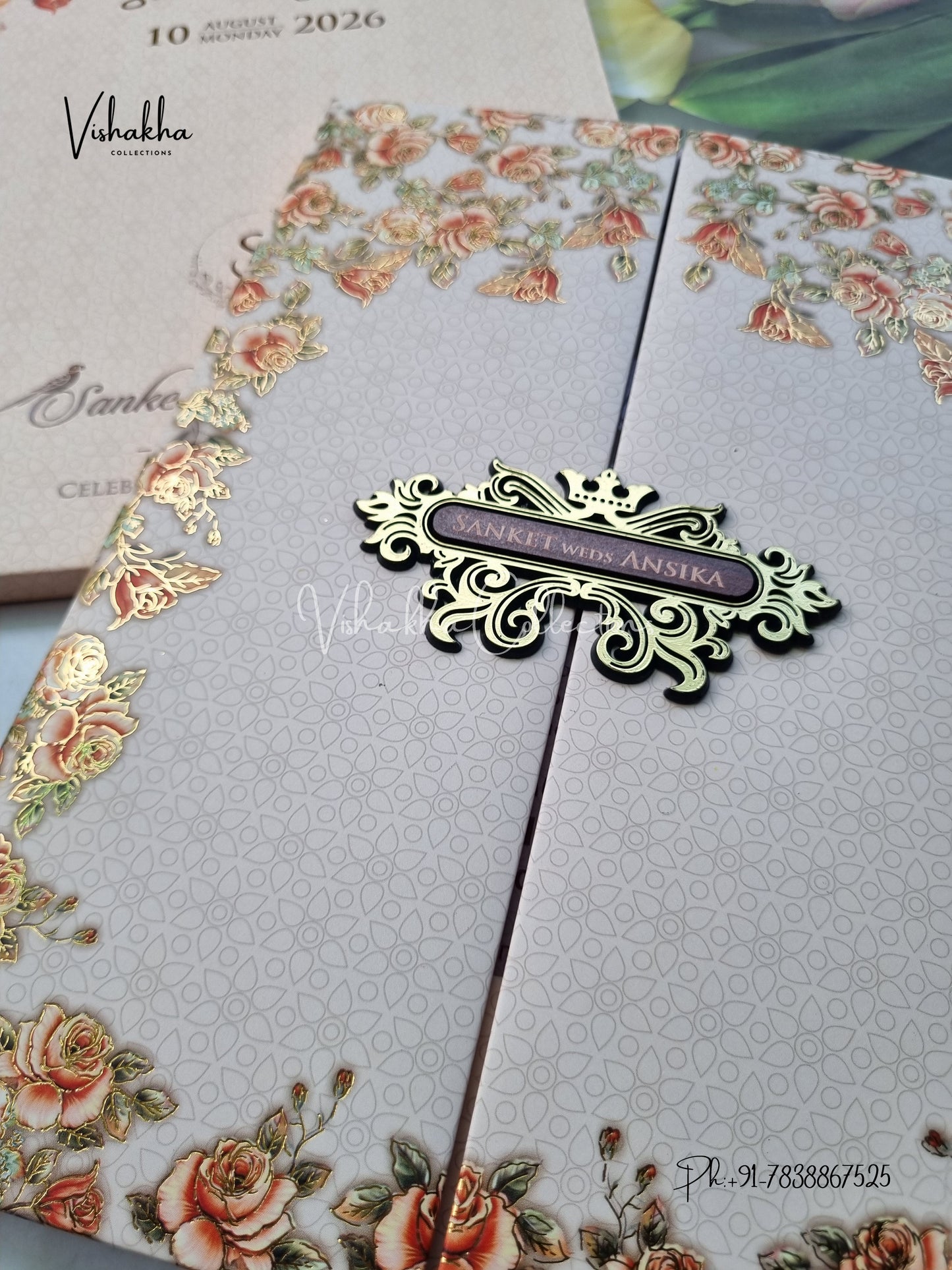 Flower Double Door Hindu Muslim Christian Sikh Padded invitation Cards VN-723