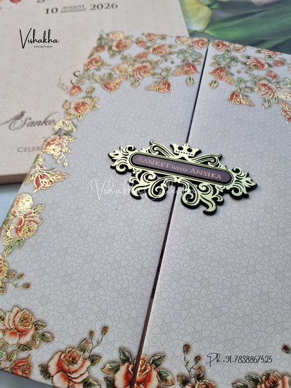 Flower Double Door Hindu Muslim Christian Sikh Padded invitation Cards VN-723