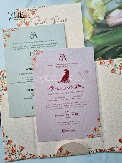Flower Double Door Hindu Muslim Christian Sikh Padded invitation Cards VN-723