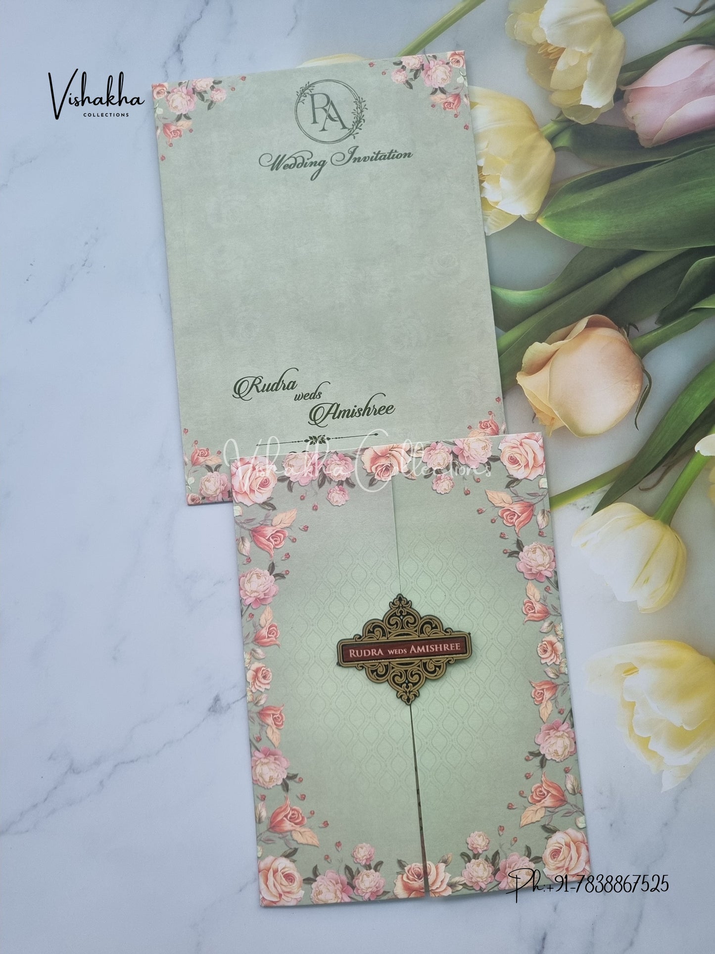 Flower Double Door Hindu Muslim Christian Sikh invitation Cards VN-724