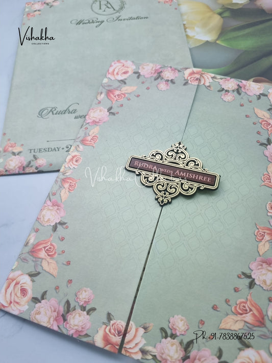 Flower Double Door Hindu Muslim Christian Sikh invitation Cards VN-724