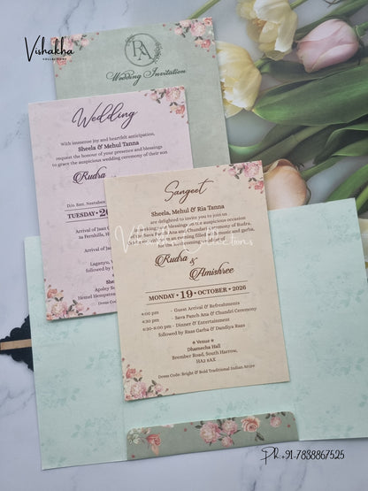 Flower Double Door Hindu Muslim Christian Sikh invitation Cards VN-724