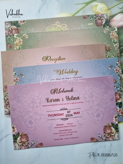 Flower Hindu Muslim Christian Sikh Padded invitation Cards VN-725