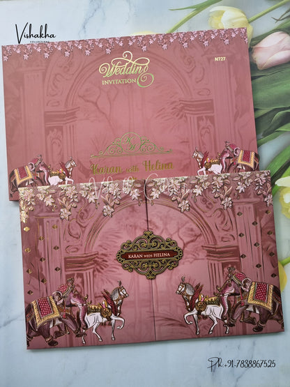 Hathi Double Door Hindu Sikh Padded invitation Cards VN-727