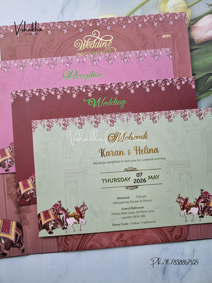Hathi Double Door Hindu Sikh Padded invitation Cards VN-727