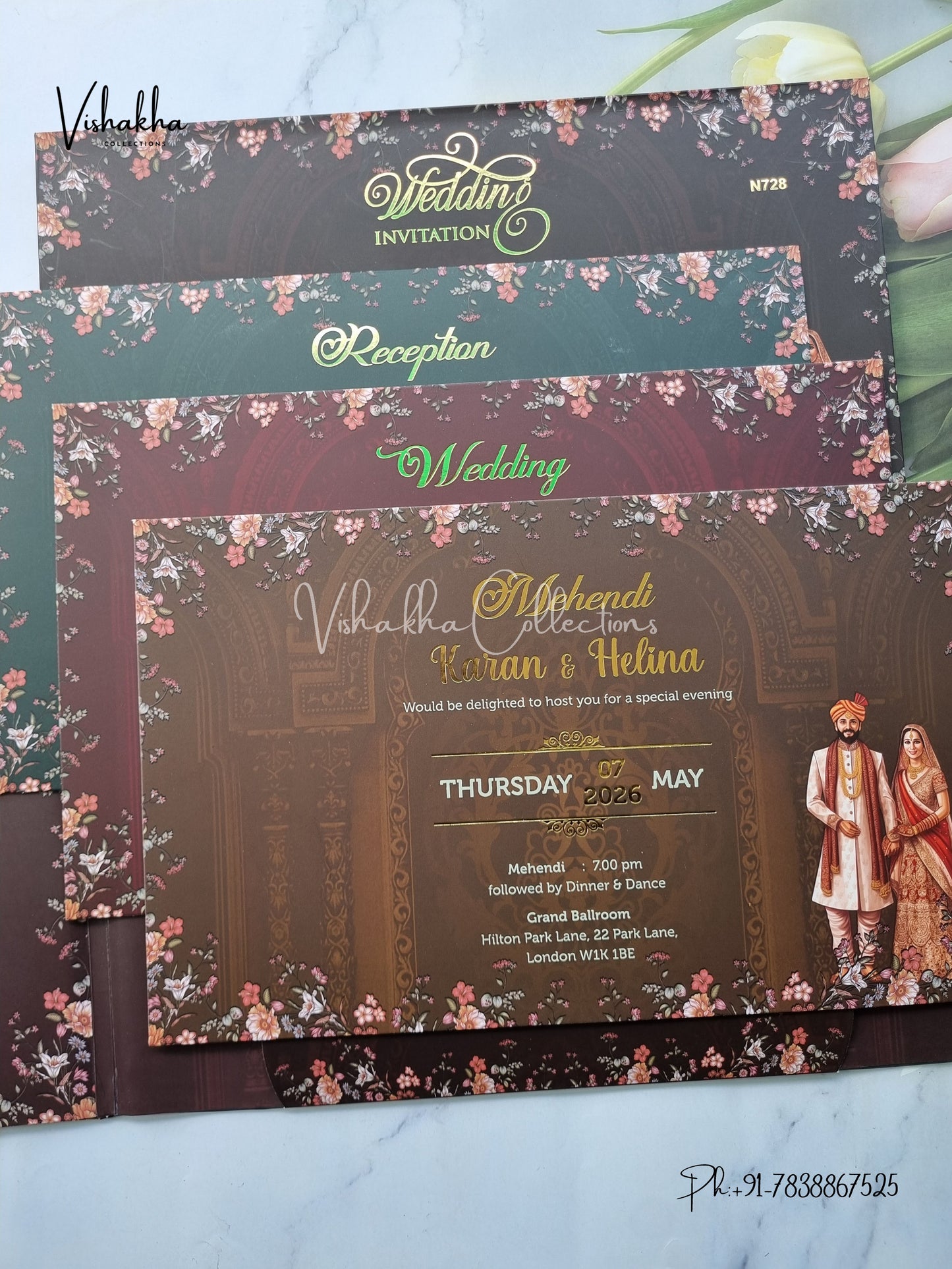 Double Door Hindu Muslim Christian Sikh Padded invitation Cards VN-728