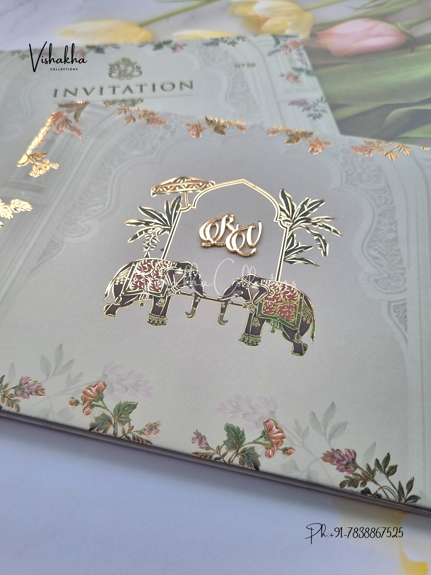 Hathi Hindu Sikh Padded invitation Cards VN-730