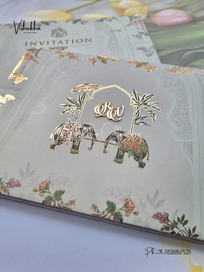 Hathi Hindu Sikh Padded invitation Cards VN-730