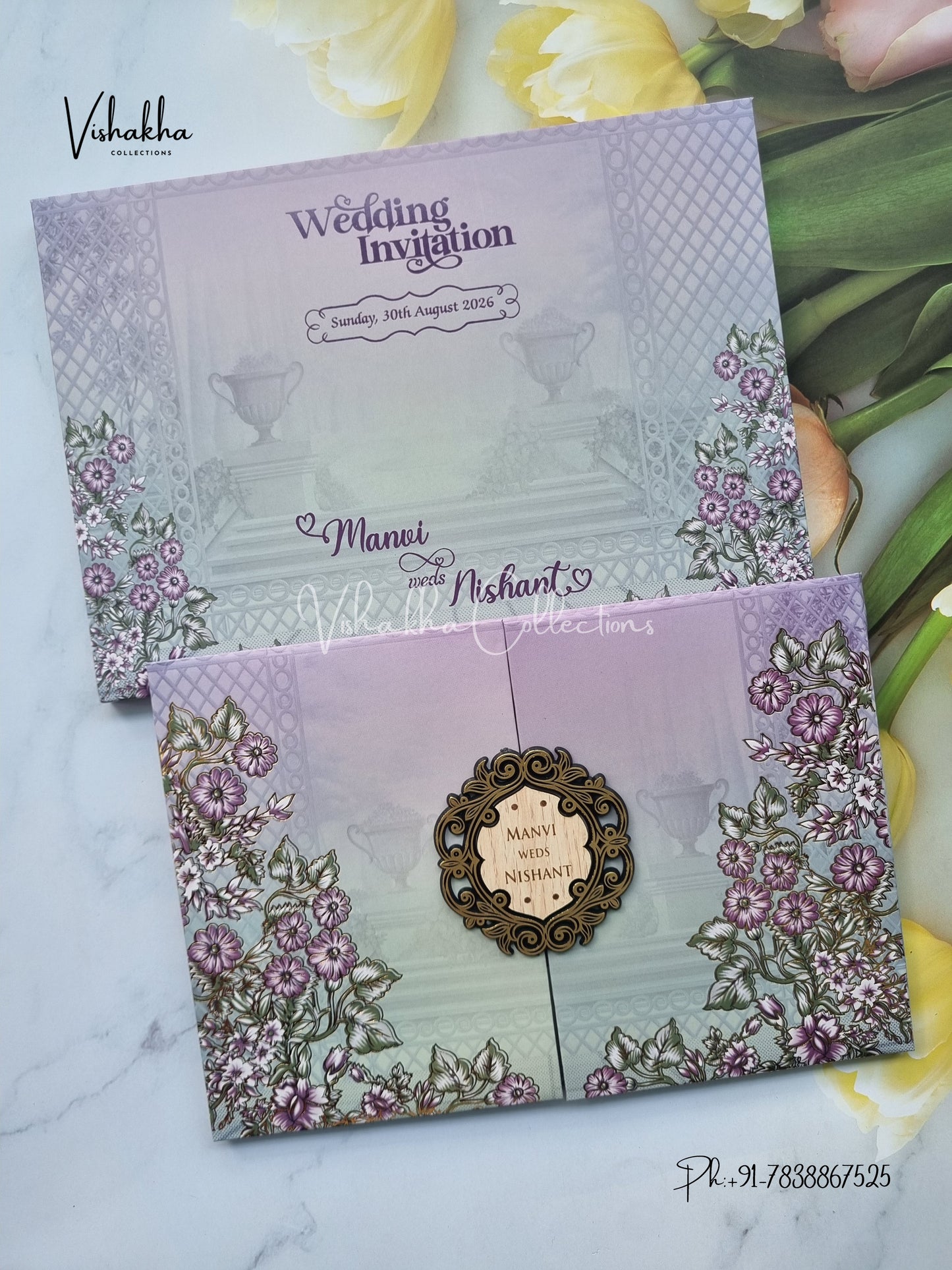 Flower Double Door Hindu Muslim Christian Sikh Padded invitation Cards VN-731