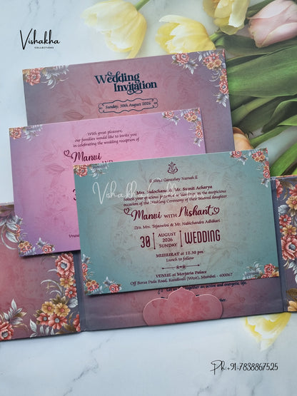 Flower Double Door Hindu Muslim Christian Sikh Padded invitation Cards VN-732