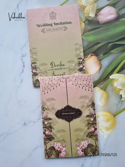 Flower Double Door Hindu Muslim Christian Sikh Padded invitation Cards VN-733