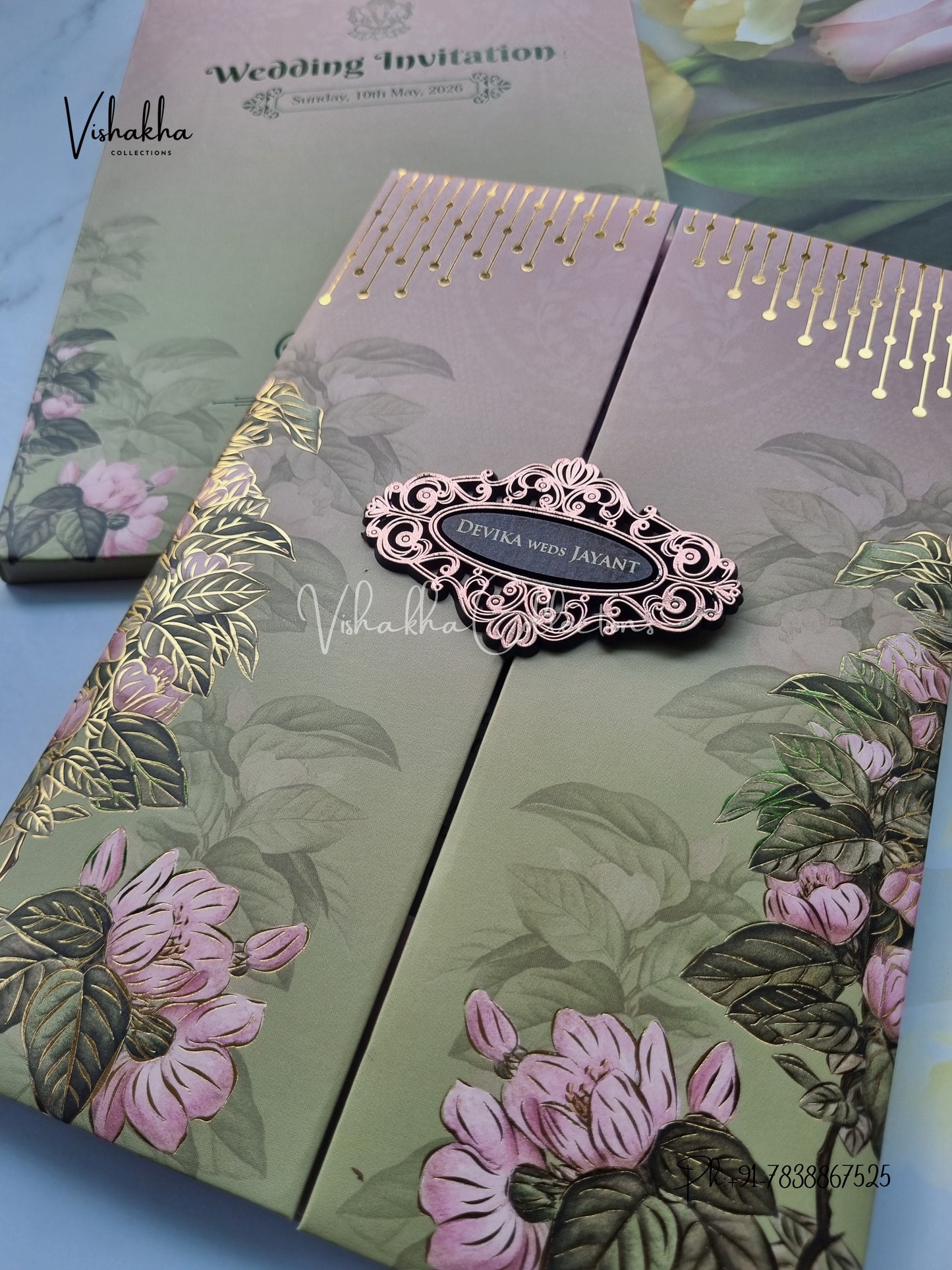 Flower Double Door Hindu Muslim Christian Sikh Padded invitation Cards VN-733