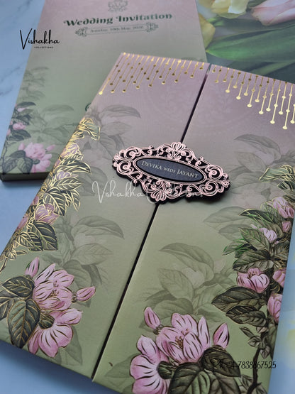 Flower Double Door Hindu Muslim Christian Sikh Padded invitation Cards VN-733