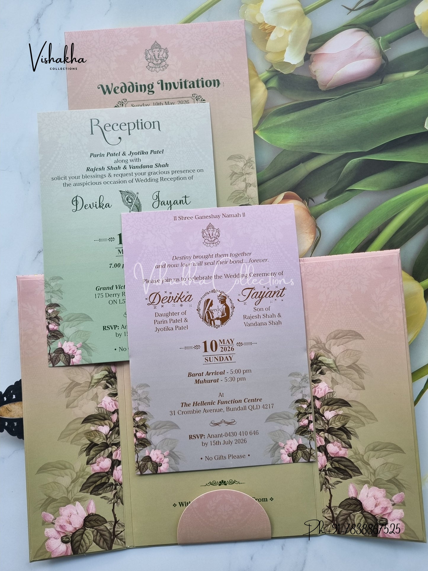 Flower Double Door Hindu Muslim Christian Sikh Padded invitation Cards VN-733