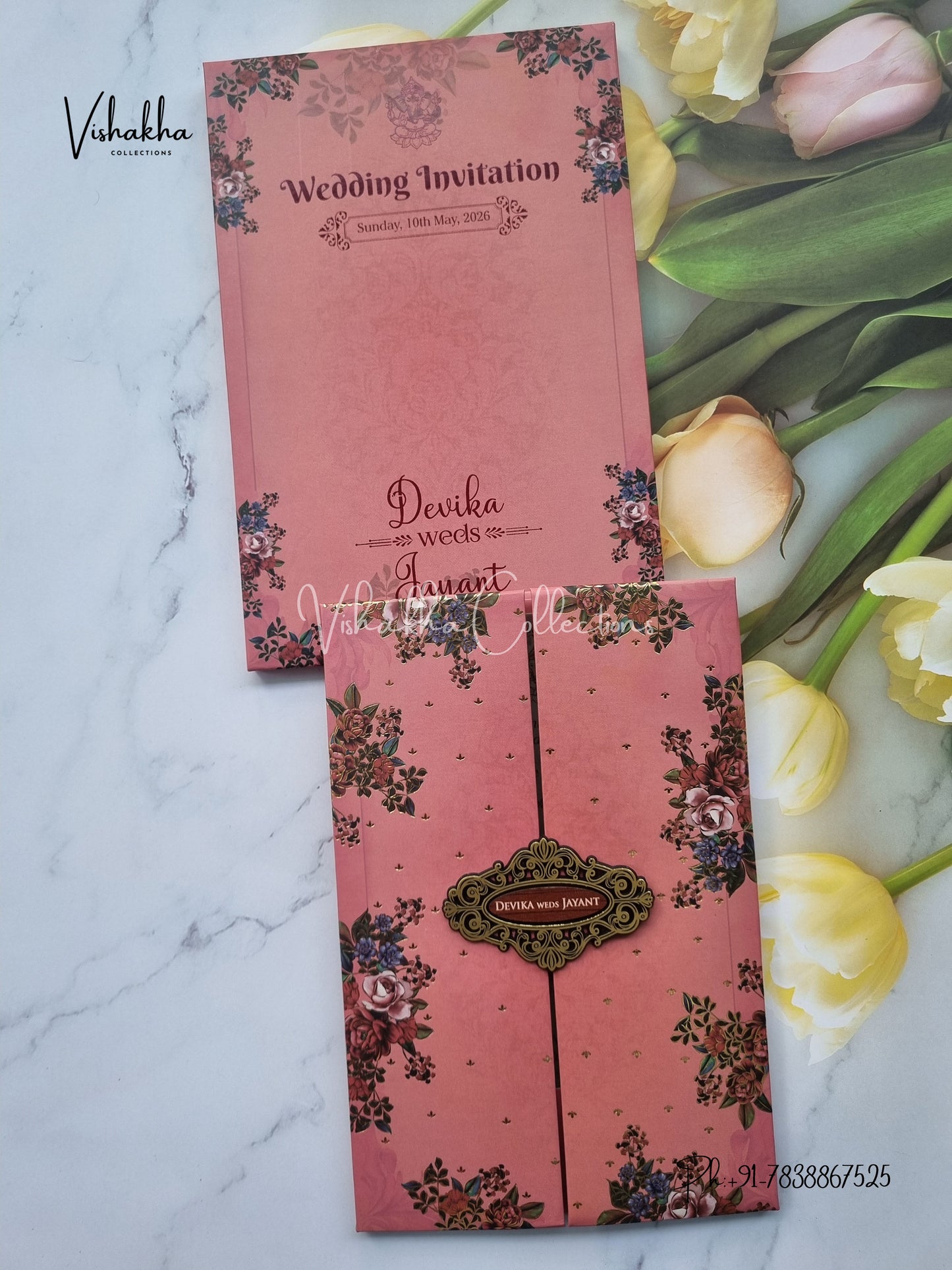 Flower Double Door Hindu Muslim Christian Sikh Padded invitation Cards VN-734