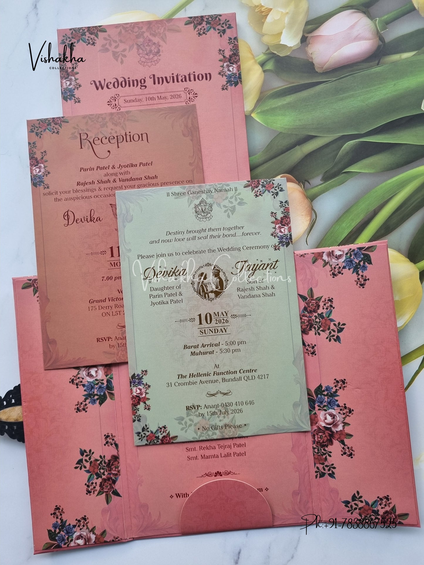 Flower Double Door Hindu Muslim Christian Sikh Padded invitation Cards VN-734