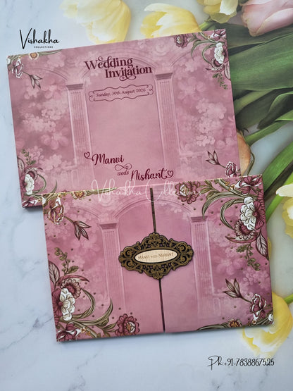 Flower Double Door Hindu Muslim Christian Sikh Padded invitation Cards VN-736