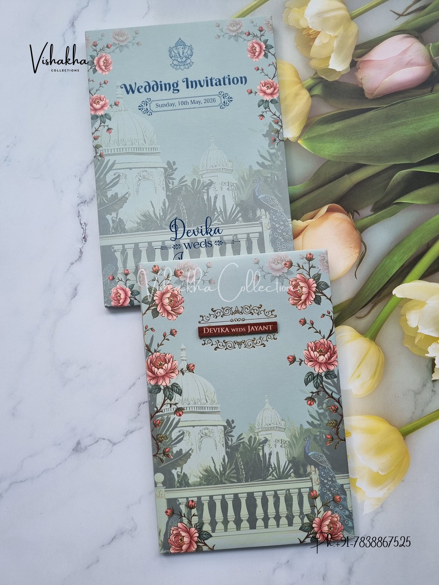 Peacock Hindu Muslim Christian Sikh Padded invitation Cards VN-738