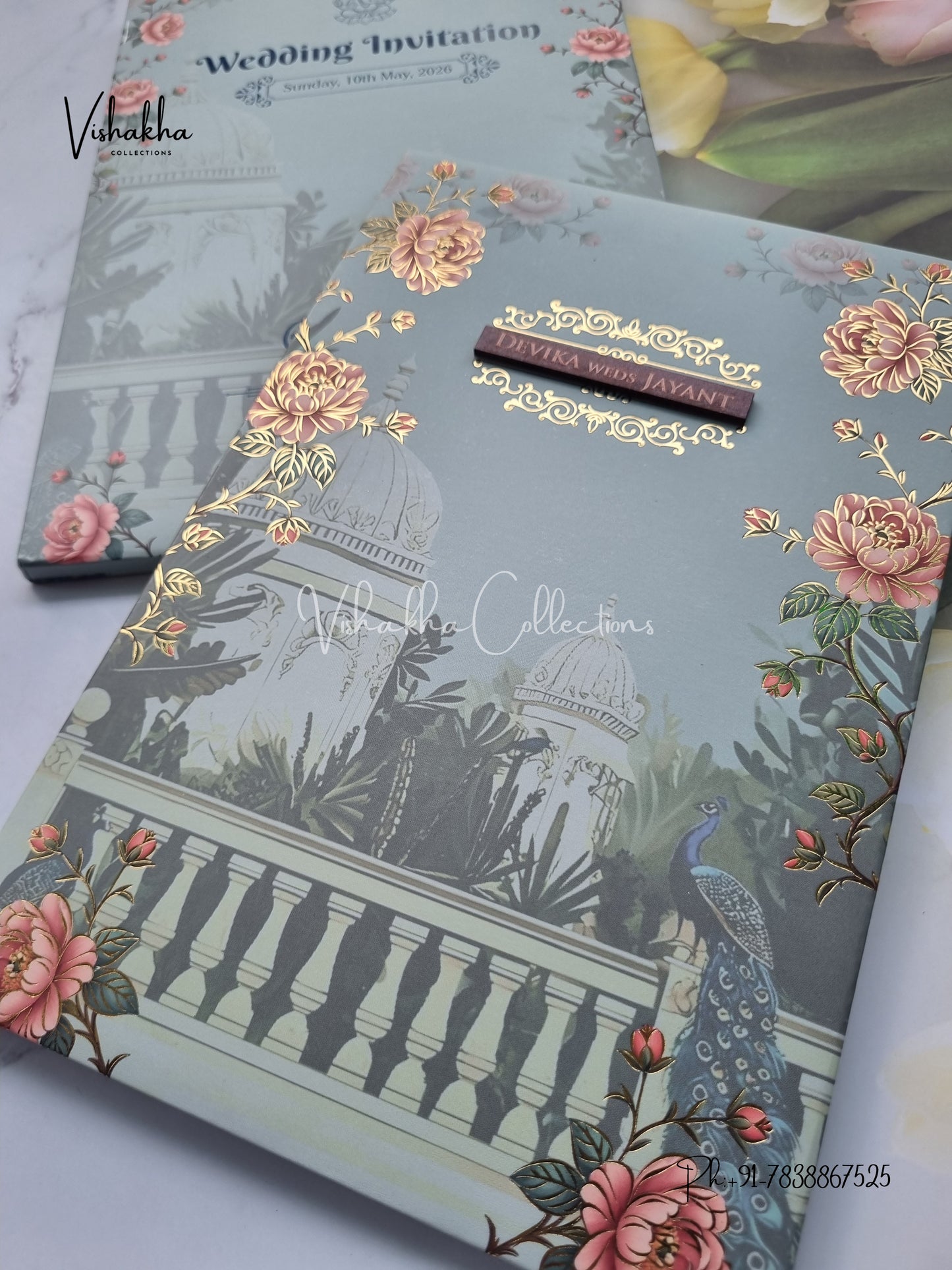 Peacock Hindu Muslim Christian Sikh Padded invitation Cards VN-738