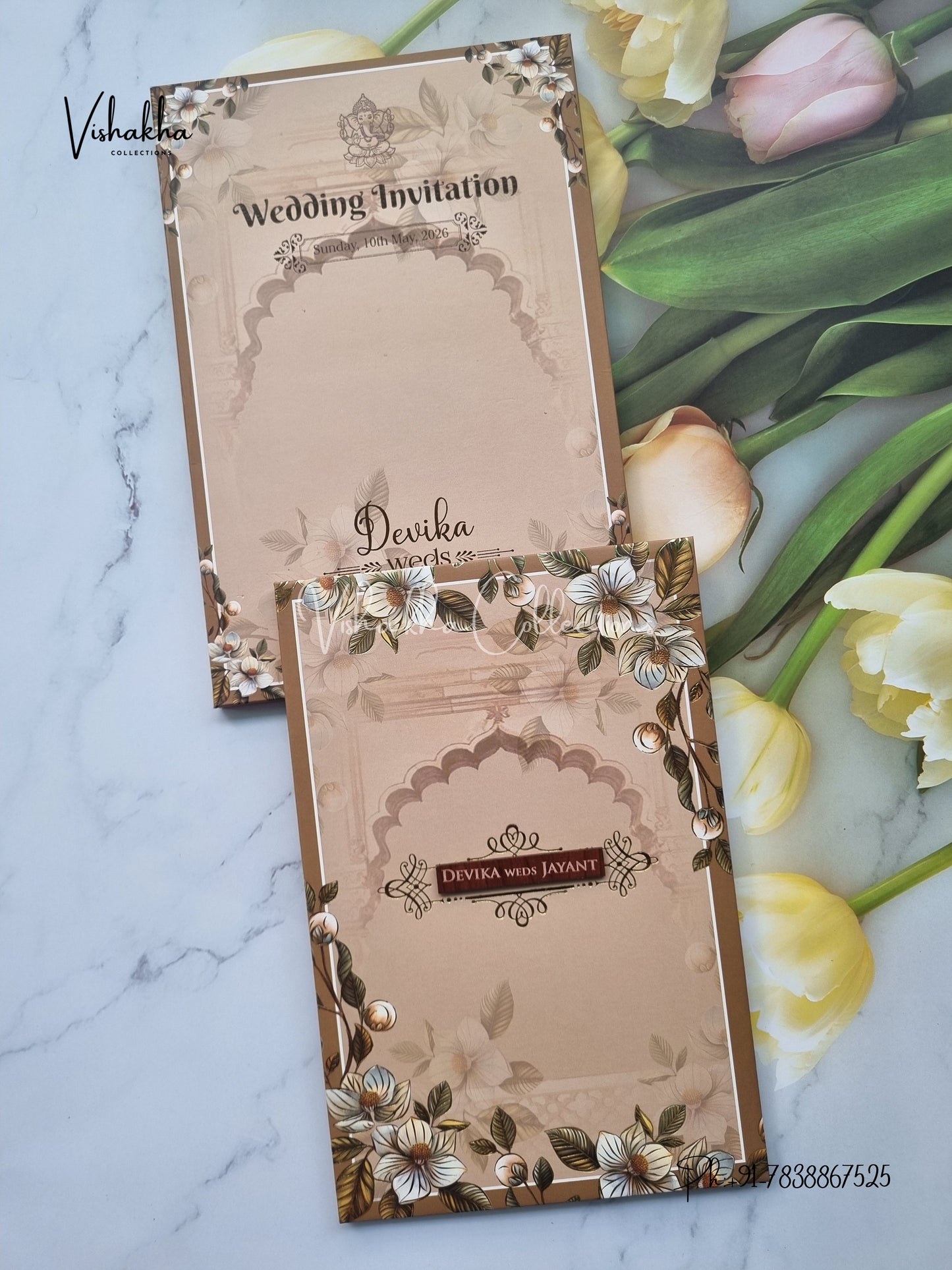 Flower Hindu Muslim Christian Sikh Padded invitation Cards VN-739