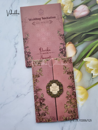 Flower Double Door Hindu Muslim Christian Sikh Padded invitation Cards VN-741