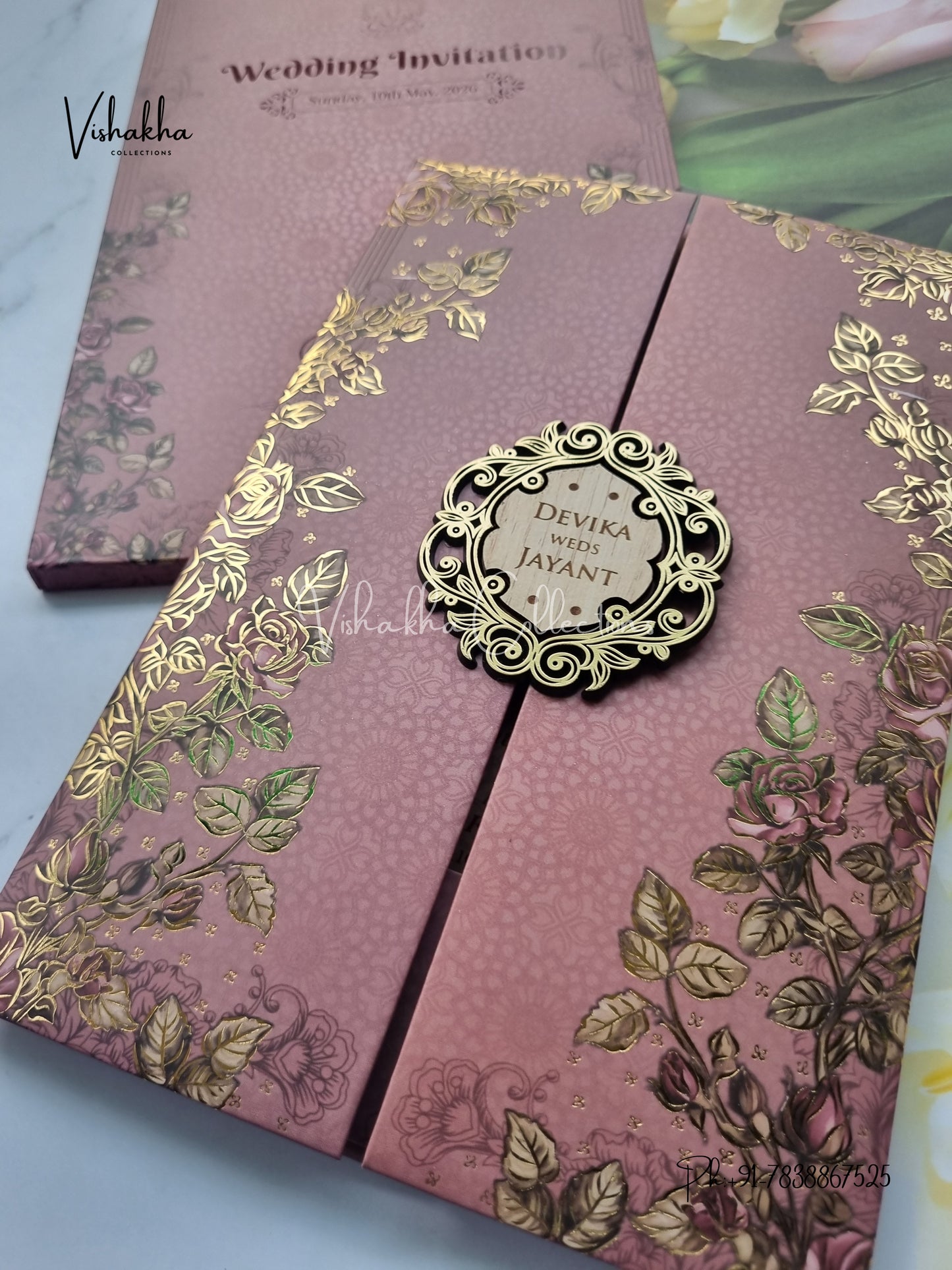 Flower Double Door Hindu Muslim Christian Sikh Padded invitation Cards VN-741