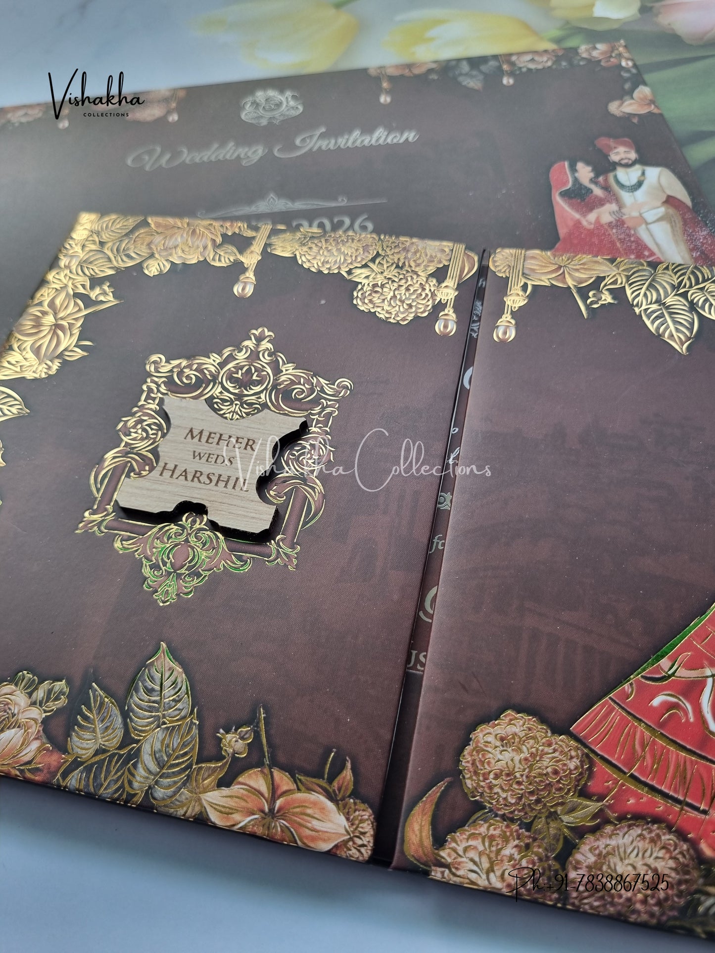 Double Door Hindu Muslim Christian Sikh Padded invitation Cards VN-742