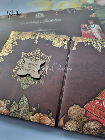 Double Door Hindu Muslim Christian Sikh Padded invitation Cards VN-742