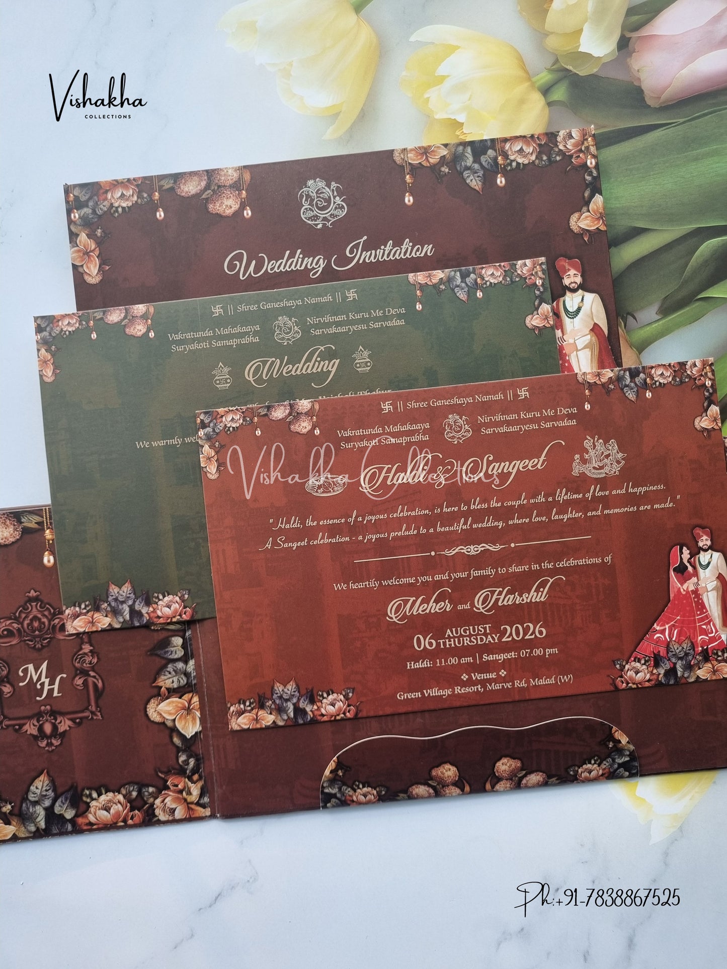 Double Door Hindu Muslim Christian Sikh Padded invitation Cards VN-742