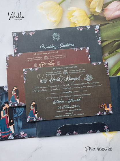 Hathi Dulah Dulhan Double Door Hindu Sikh Padded invitation Cards VN-744